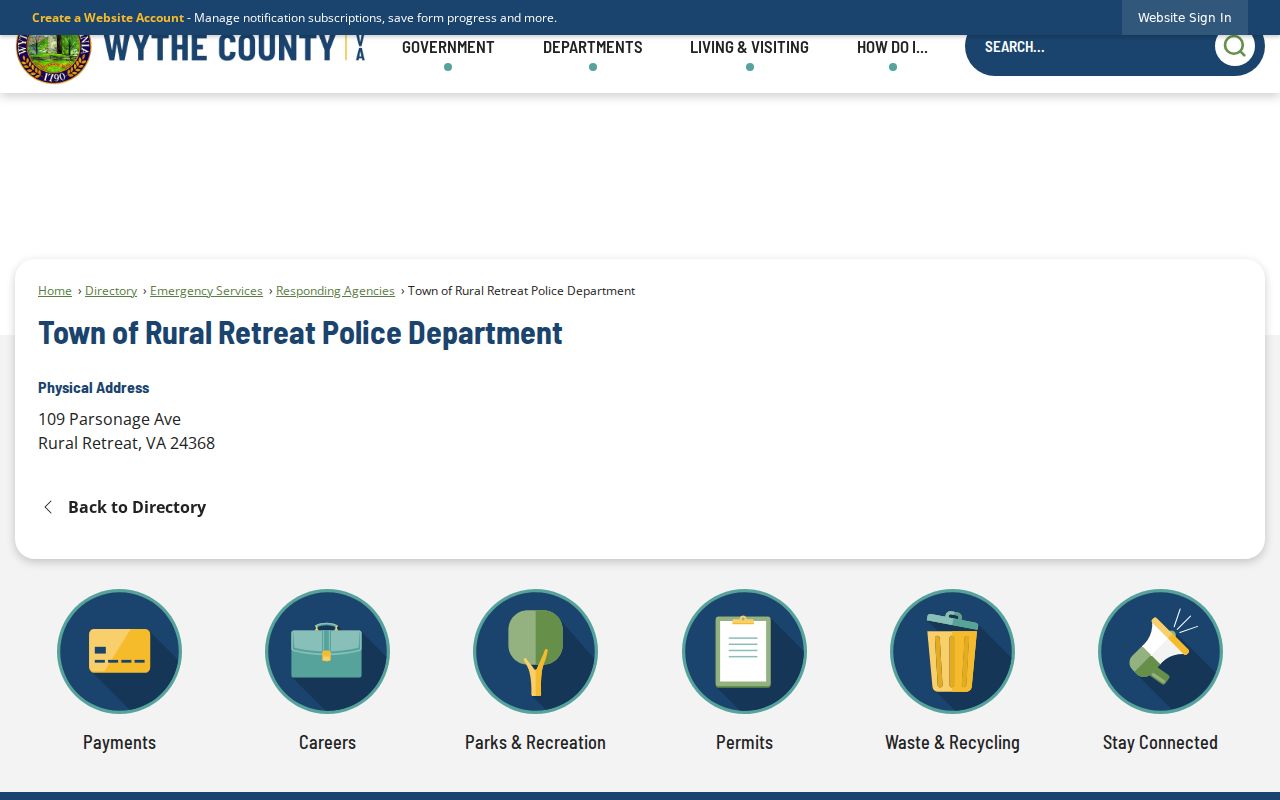 Rural Retreat Police Department address for local police records
