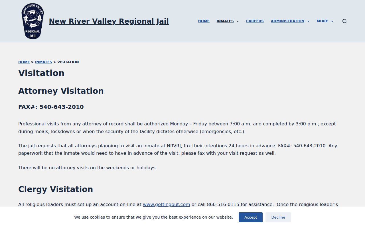 Regional jail visitation information after Wythe County arrest booking