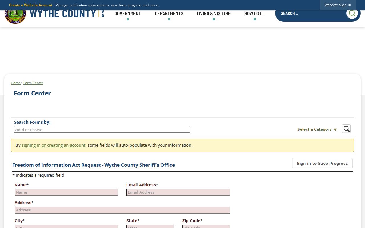 Wythe County Sheriff arrest records FOIA request form