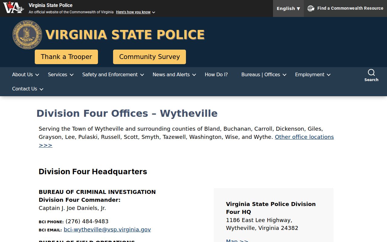 Virginia State Police office for Wythe County arrest records