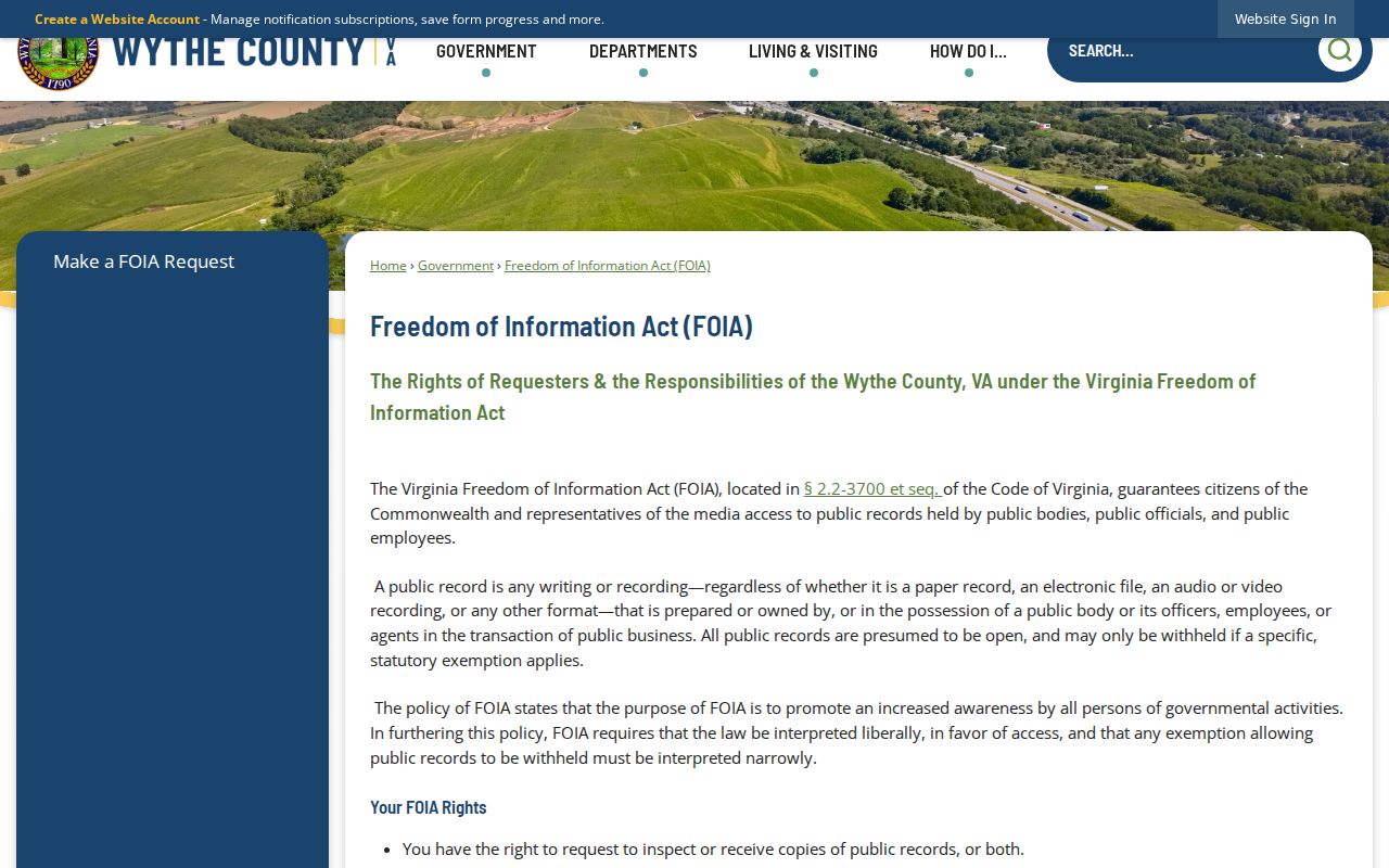 Wythe County criminal record Virginia FOIA request rules