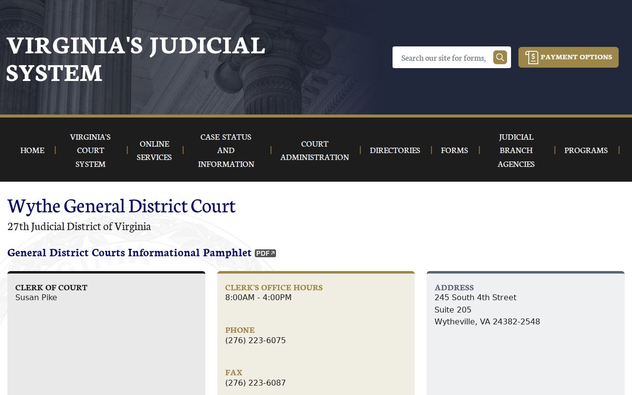 Wythe County General District criminal court records page