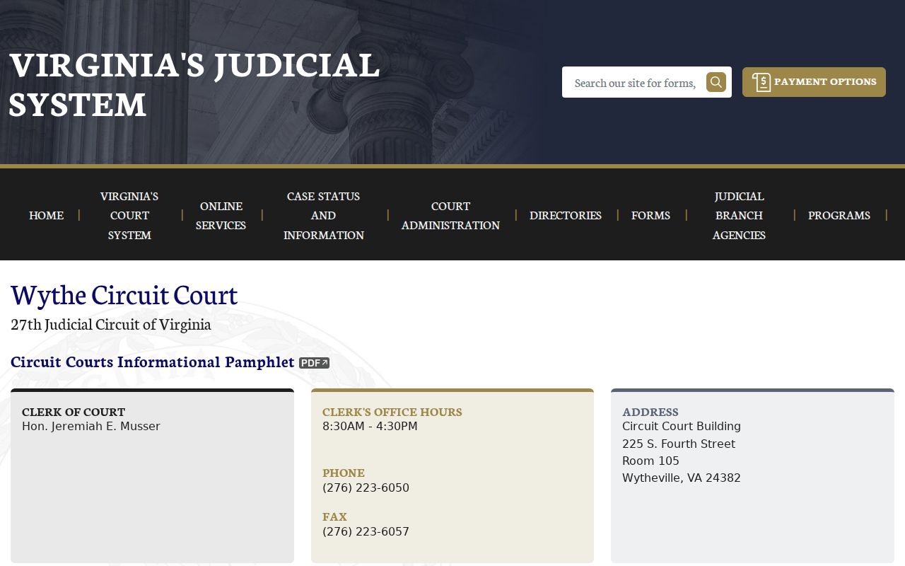 Wythe County criminal court case page for Circuit Court