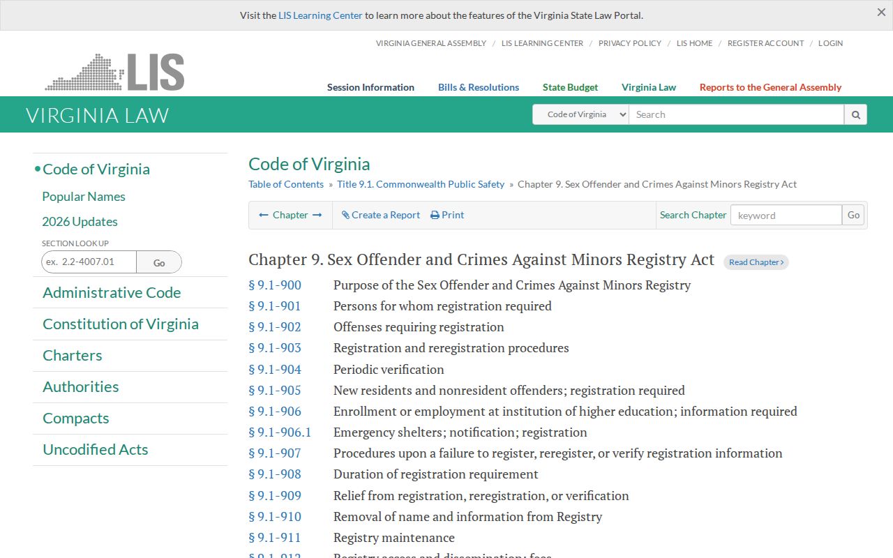 Virginia registry law for a Wythe County sex offender lookup